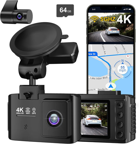 4K Dual Channel Dash Cam with WiFi, GPS, and Night Vision