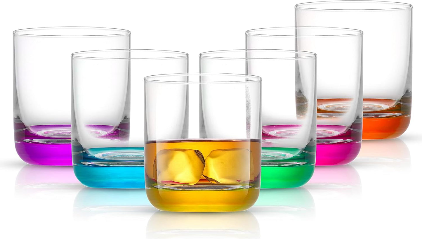 JoyJolt Hue Colorful Whiskey Glass Set of 6 for Every Occasion