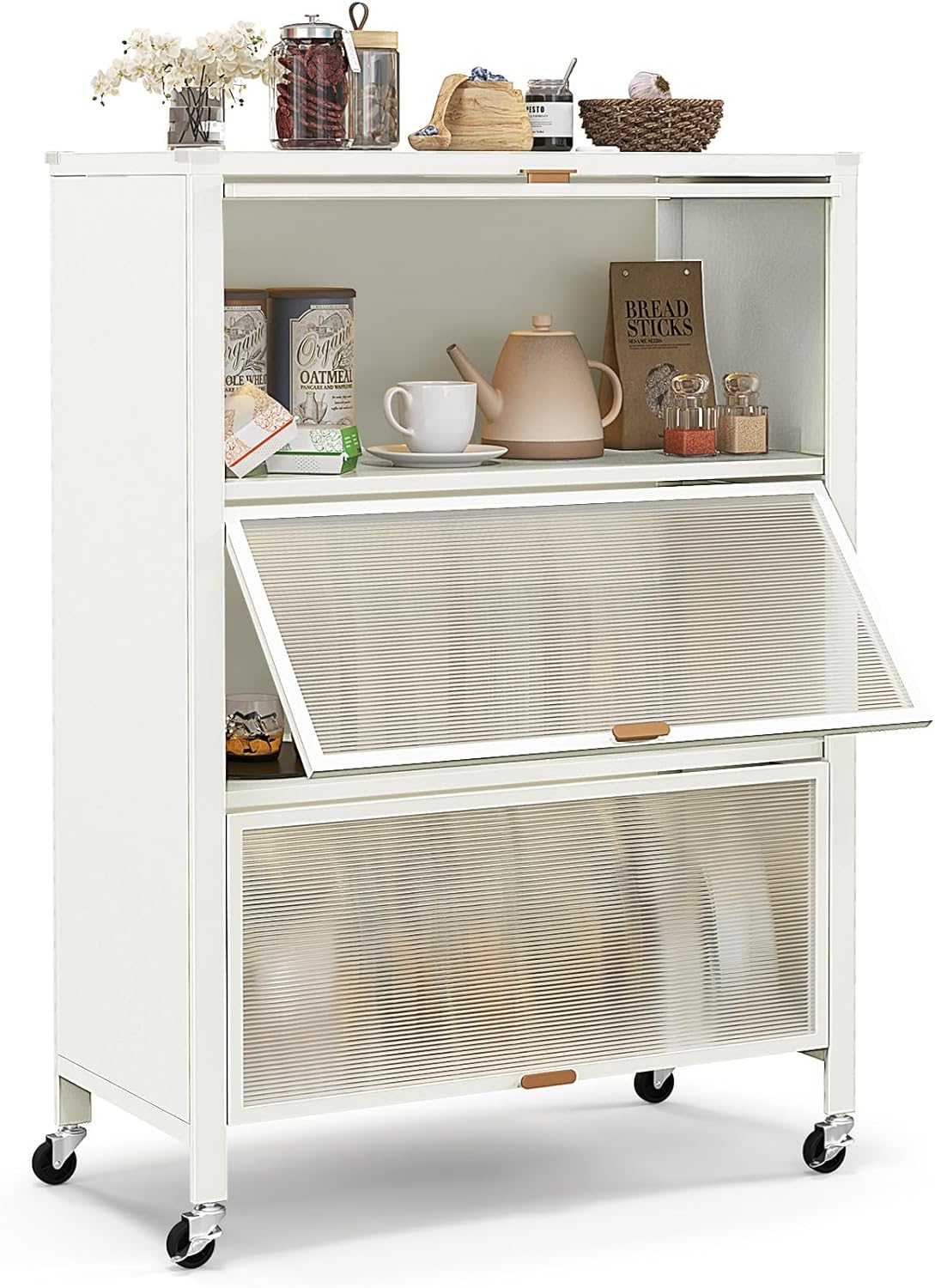 Mobile Kitchen Storage Rack with Universal Wheels - White