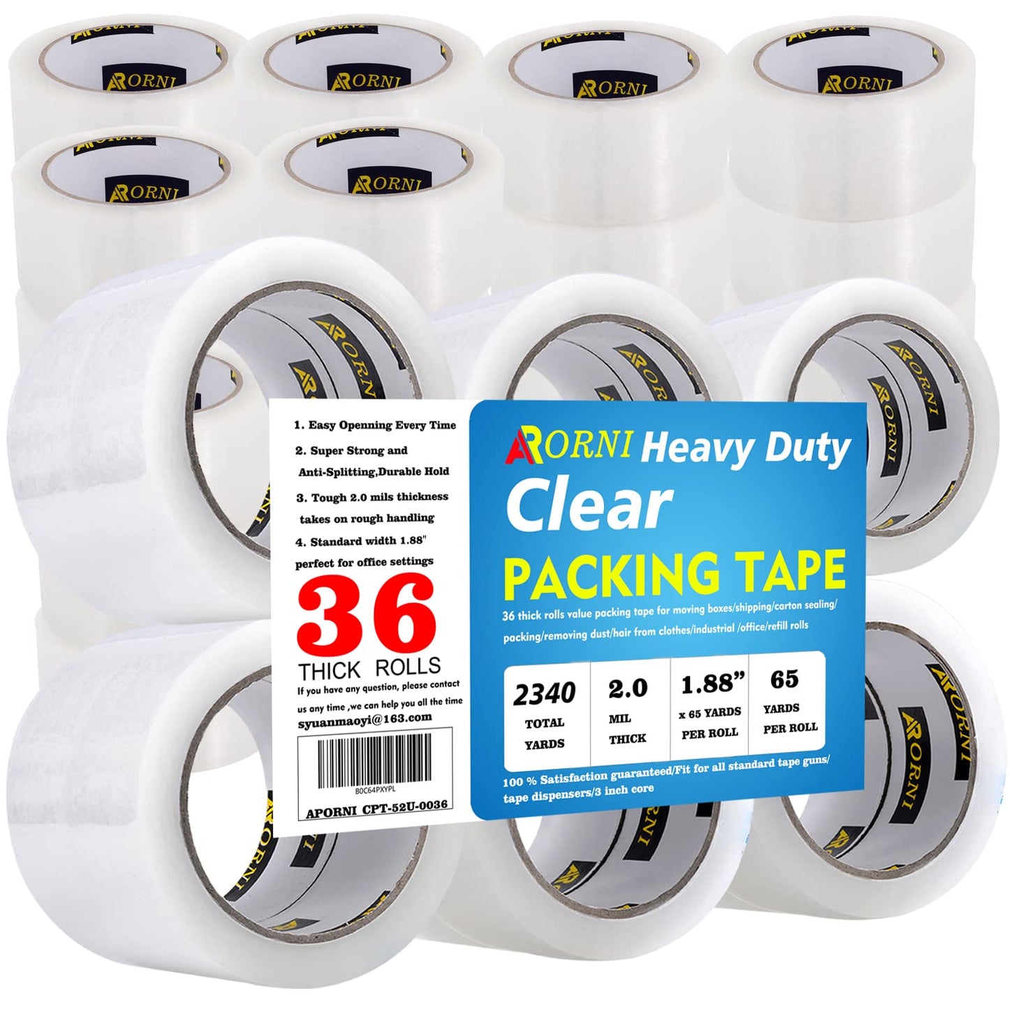 Heavy Duty Packing Tape Refill 36 Rolls for Shipping Boxes
