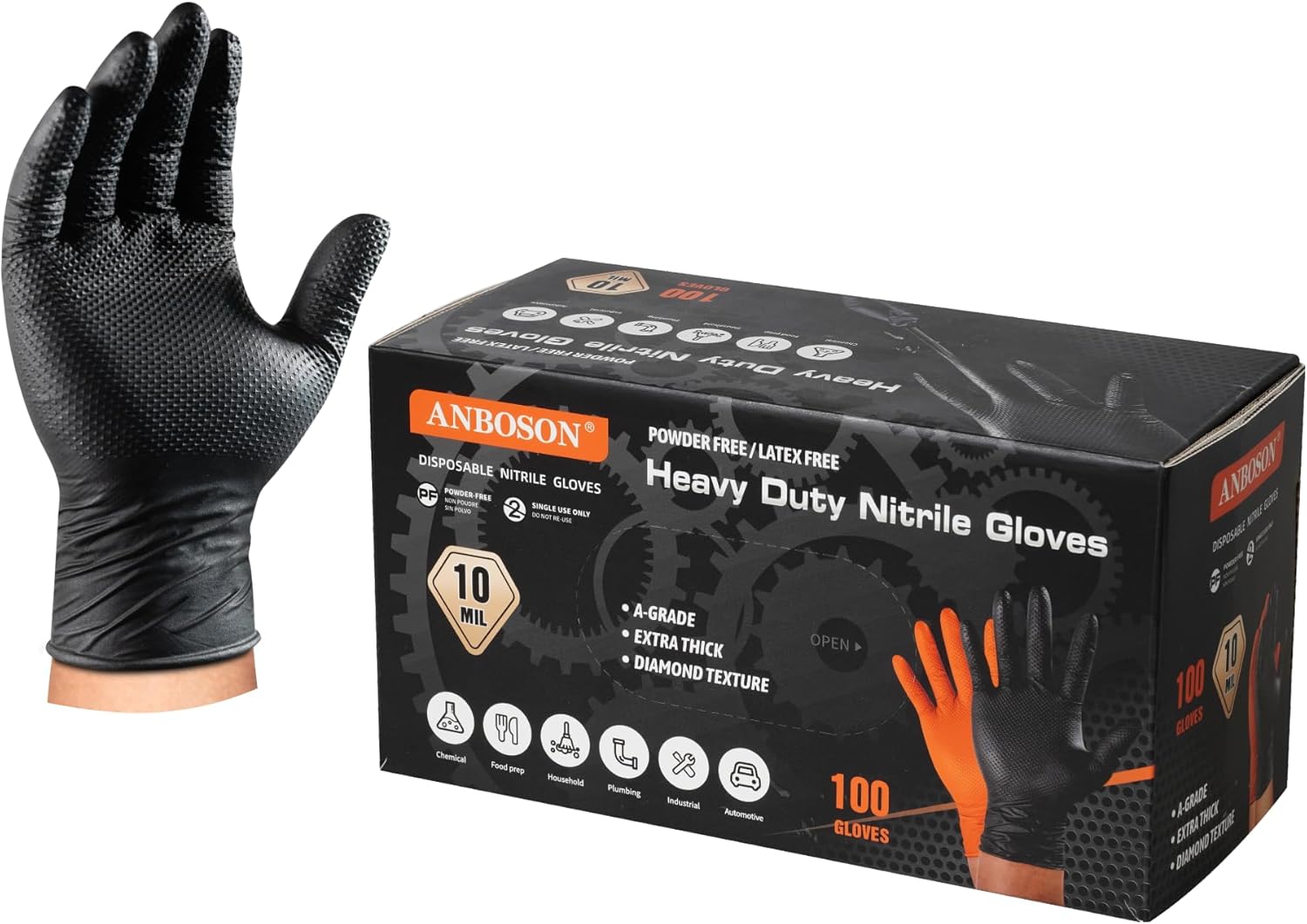 ANBOSON Nitrile Disposable Gloves - Heavy Duty & Chemical-Resistant