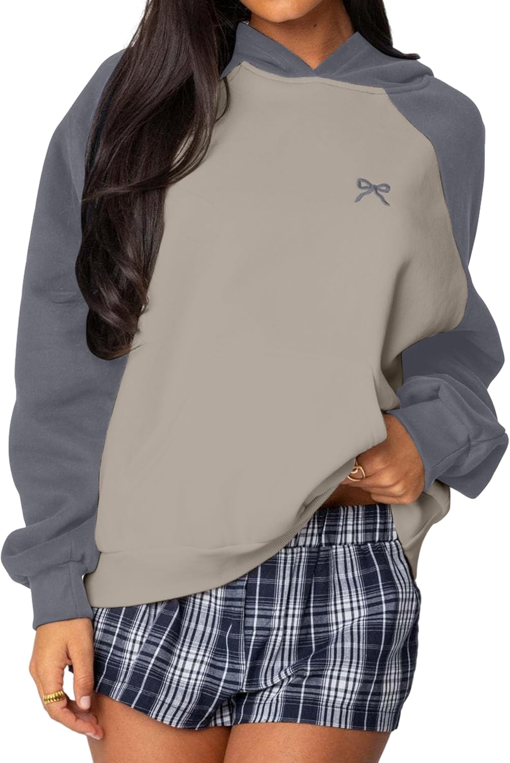 Ardrem Women's Oversized Hoodie - Bow Graphic Embroidery