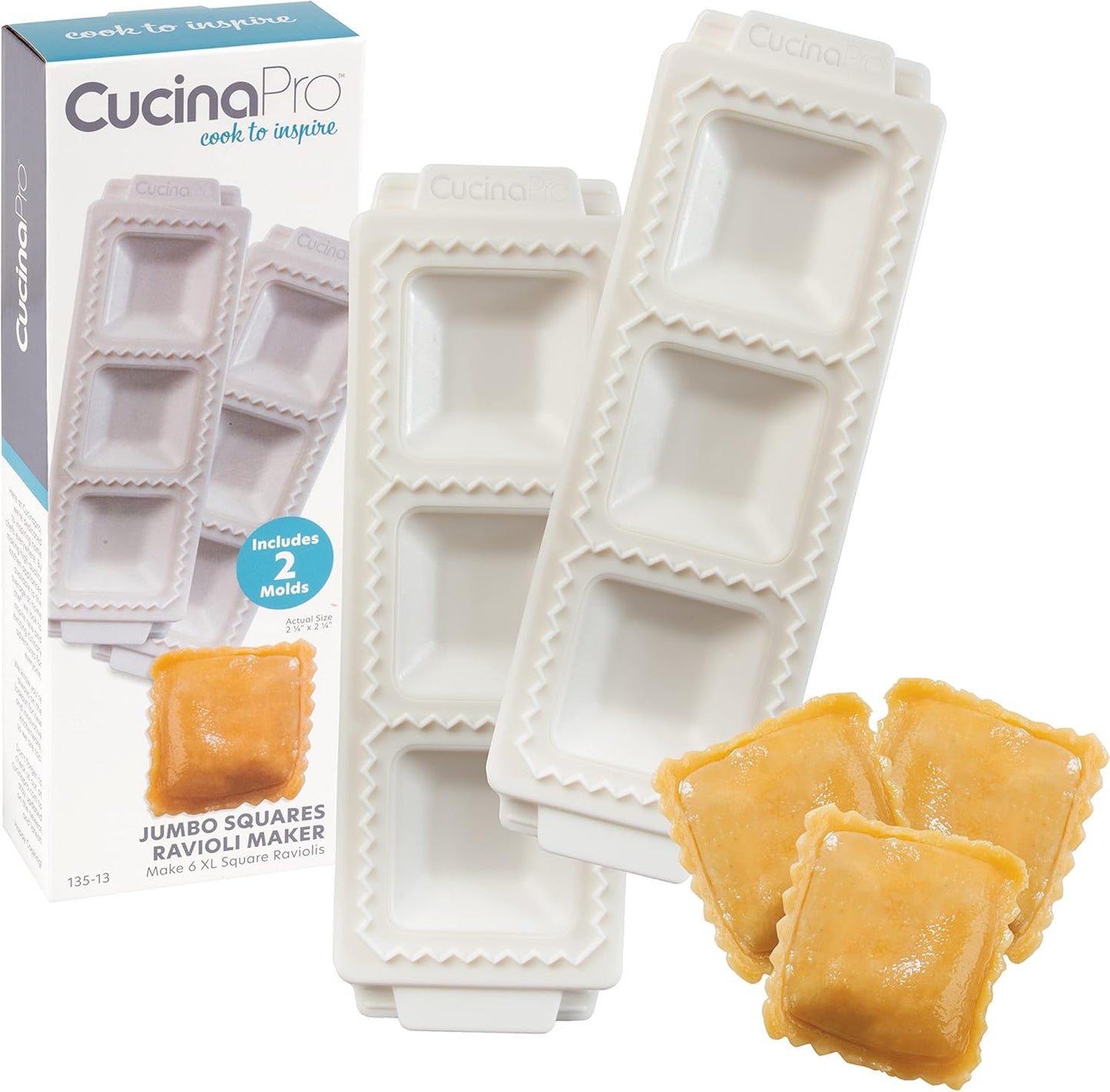 CucinaPro Jumbo Ravioli Mold 2 Pack - Easy Homemade Pasta - Italian Dinner Party Essential