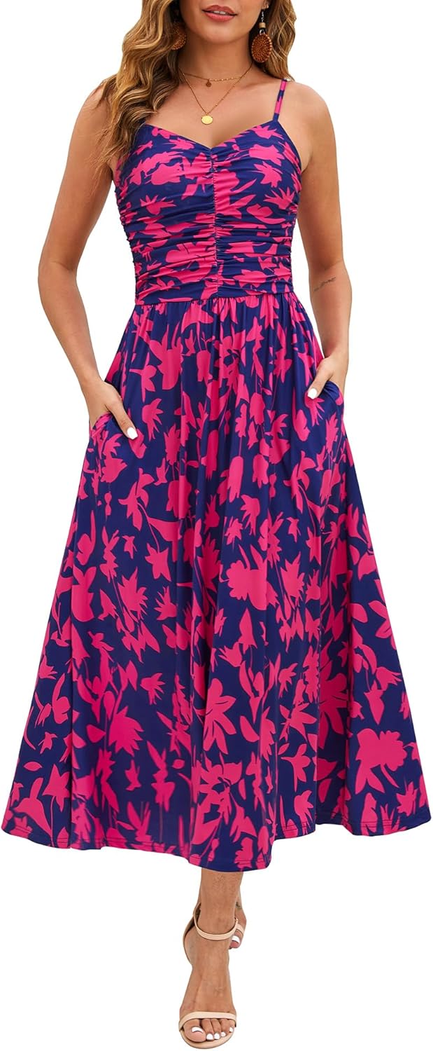 Annebouti Women 2025 Summer Floral Beach Maxi Dress with Pockets