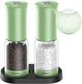 Green Rechargeable Salt and Pepper Grinder Set - LED Battery Display