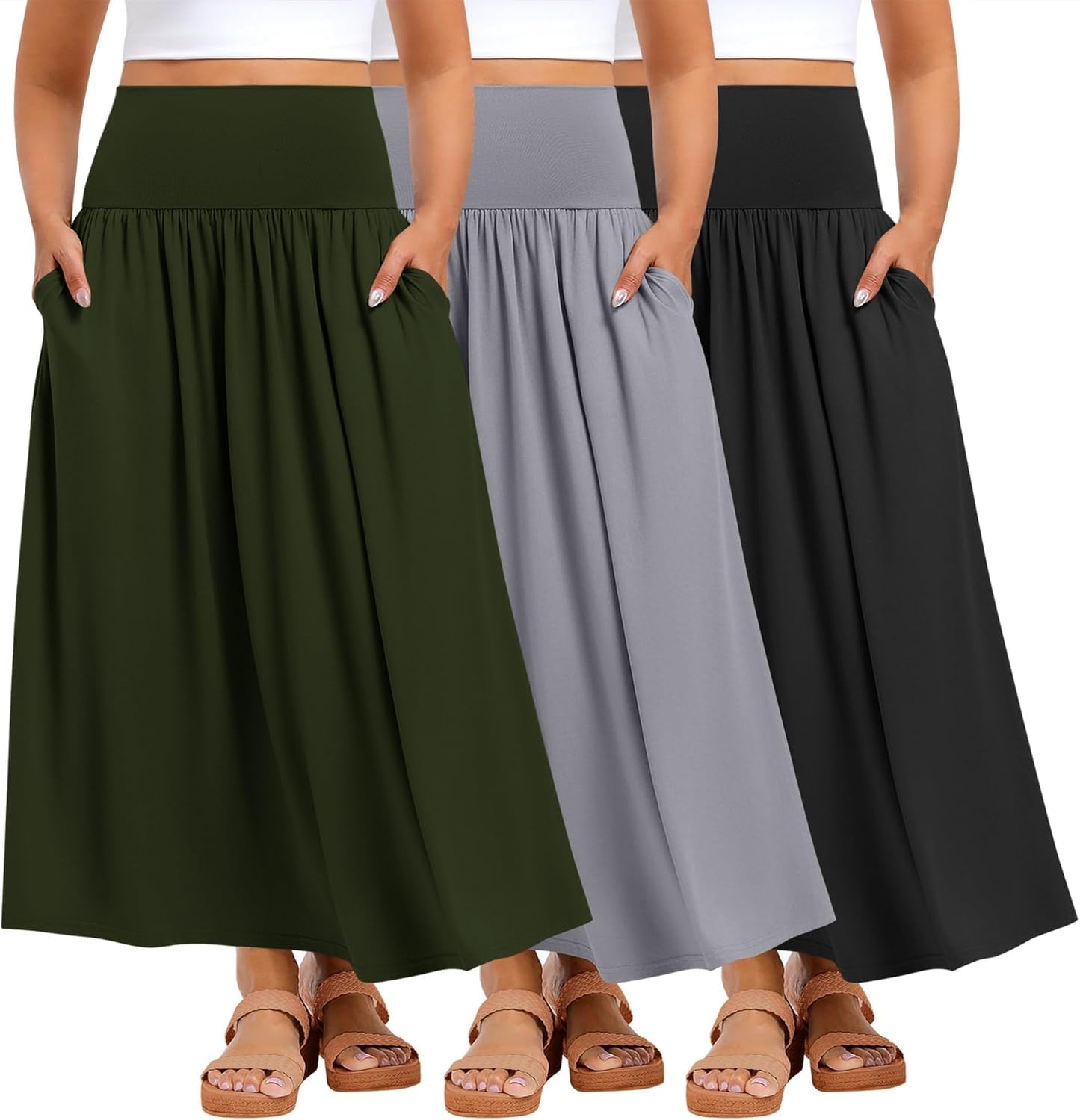 Plus Size Maxi Long Skirts for Curvy Women - 3 Pack Set