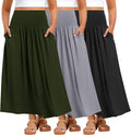Plus Size Maxi Long Skirts 3 Pack - Flowy Ankle Length Pleated