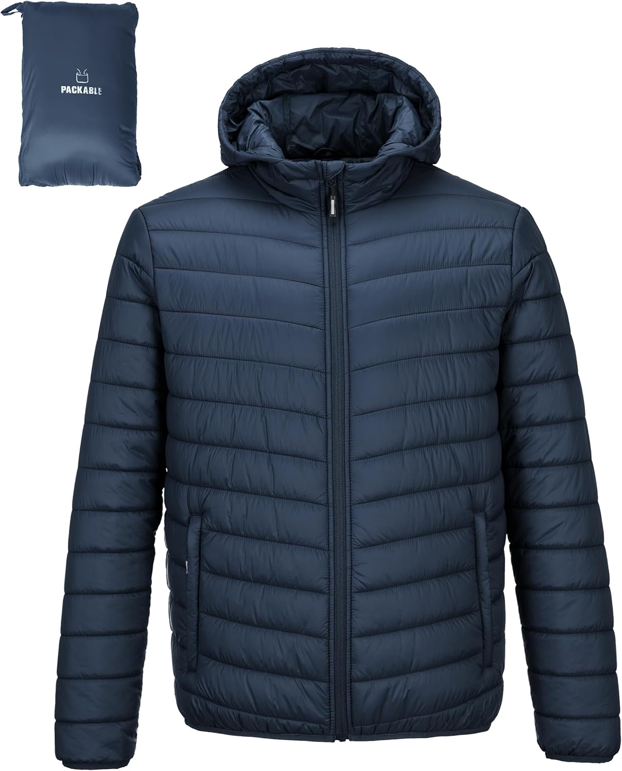 Outdoor Ventures Men's Lightweight Packable Hooded Puffer Jacket