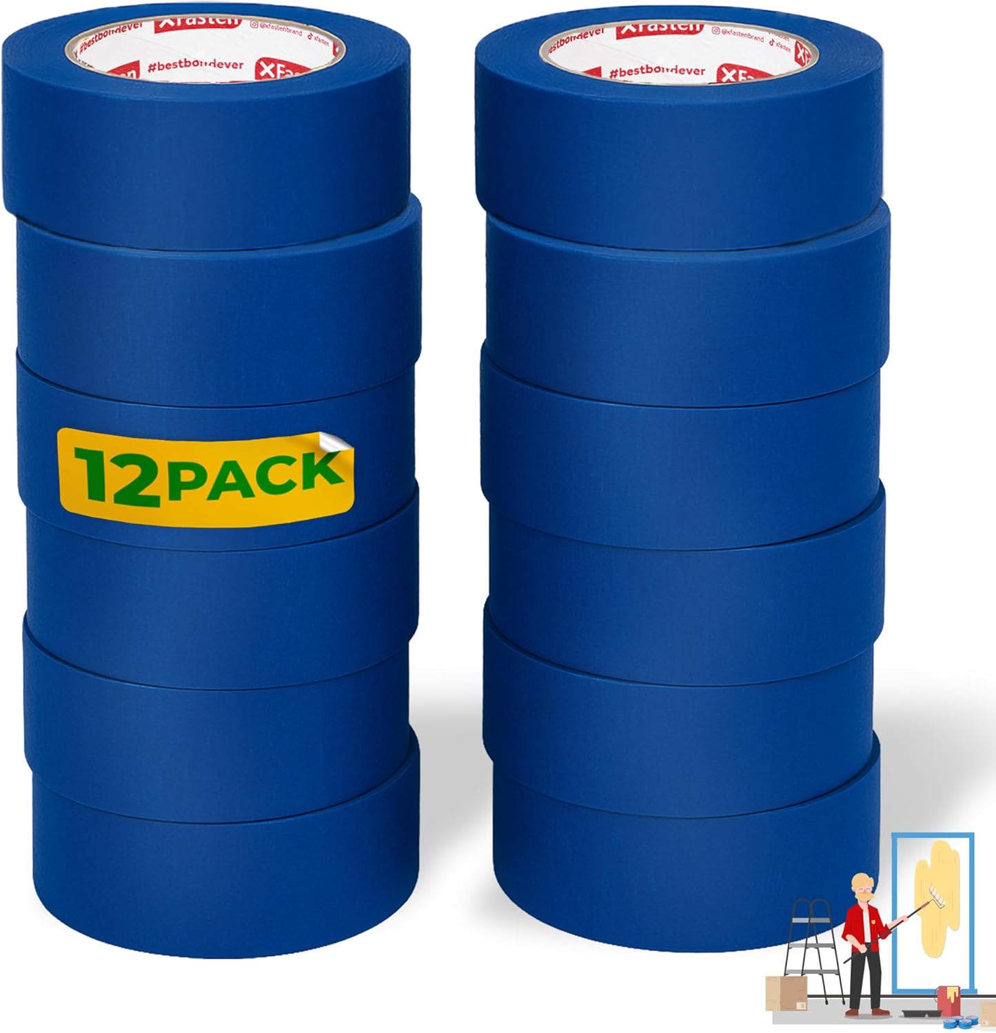 XFasten Blue Painters Tape 2 Inch for Sharp Lines and Precision
