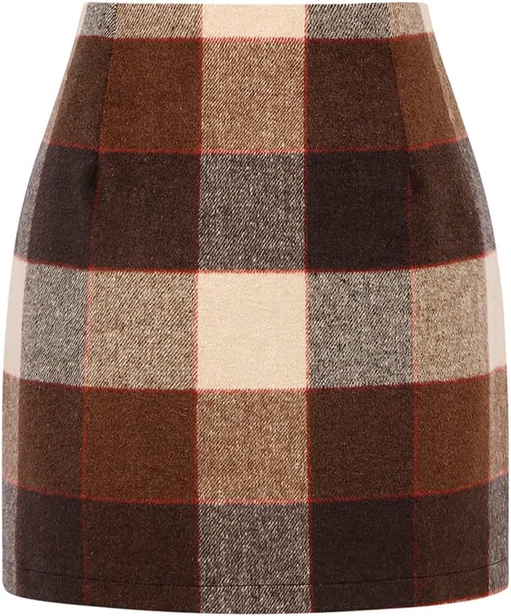 Wool Plaid Mini Skirt for Women - High Waisted Bodycon Style