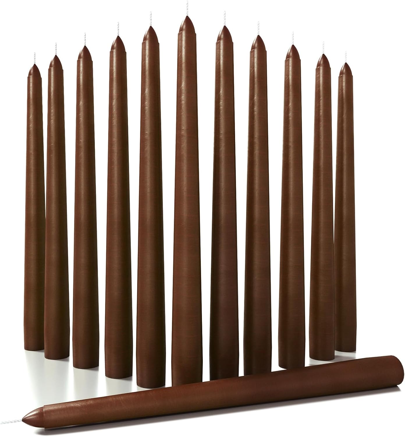10 Inch Brown Taper Candles - Set of 12 Dripless Candlesticks