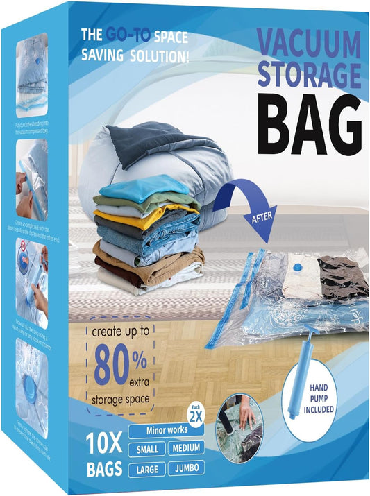 10 Pack Vacuum Storage Bags - Maximize Closet Space!
