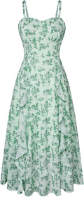 Belle Poque Boho Midi Sun Dress for Women - Ruffle Spaghetti Midi