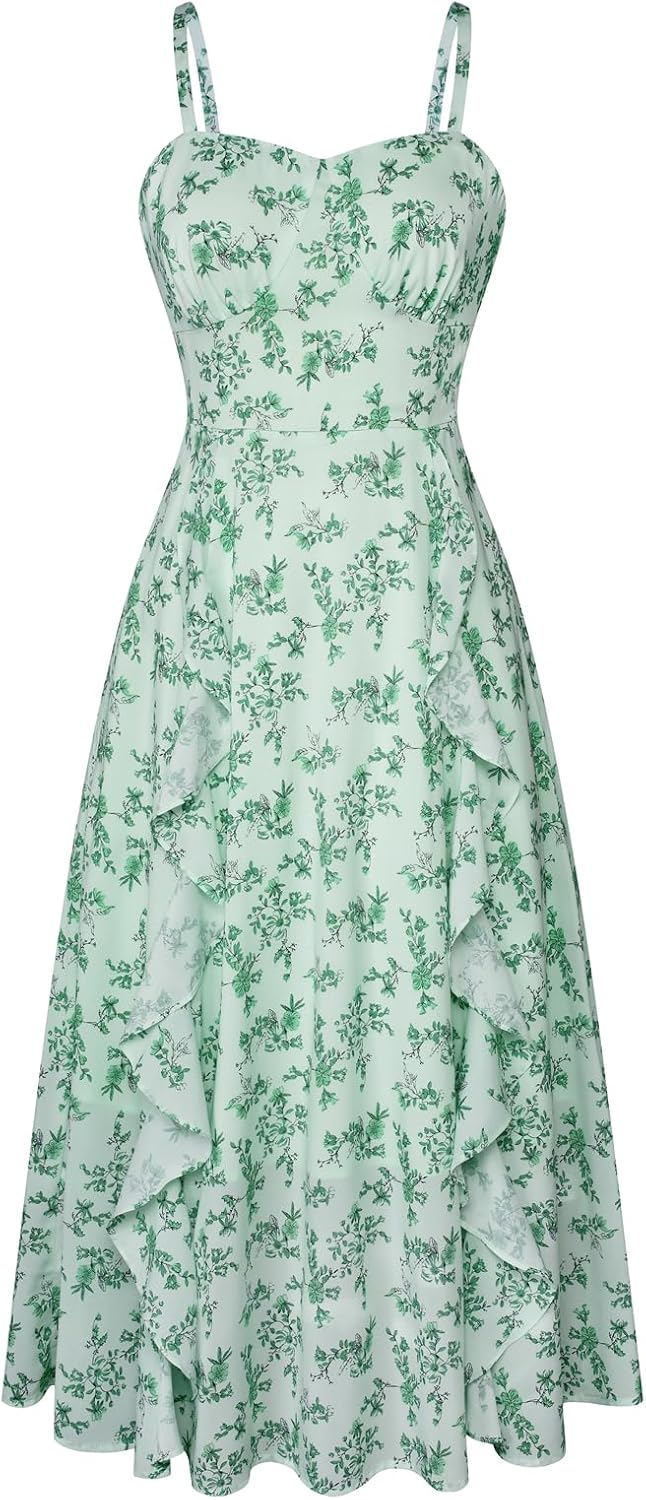 Belle Poque Boho Midi Sun Dress for Women - Ruffle Elegance