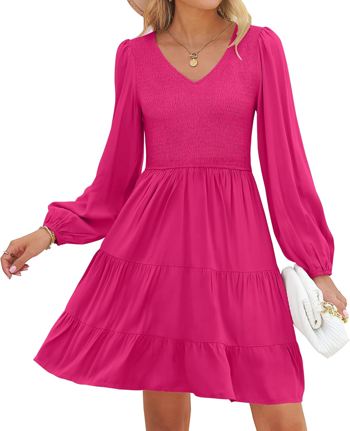 ZESICA Women's Casual V Neck Long Sleeve Mini Dress for All Occasions