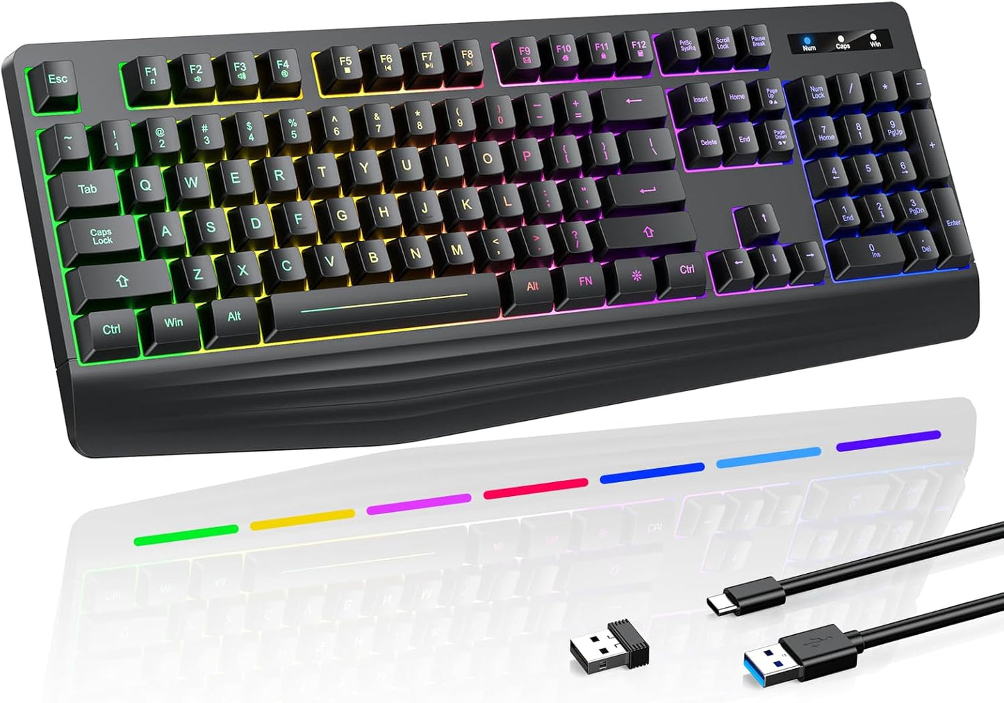 Silent Gaming Keyboard, RGB Backlit, Waterproof, Rechargeable 2.4G, Windows/Mac - yesbeaut