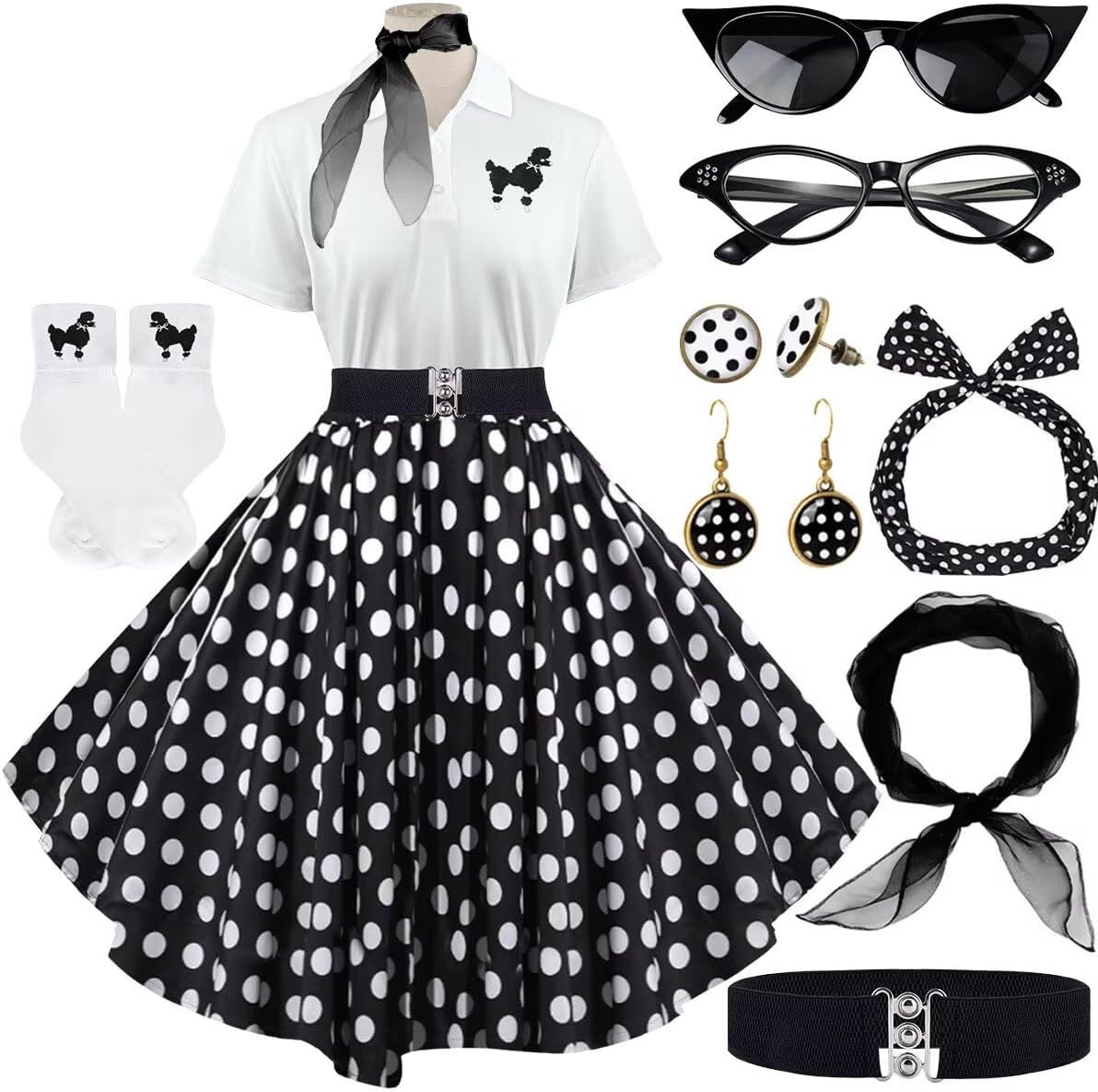 Sock Hop Outfits Women with 50s Accessories for Retro Fun