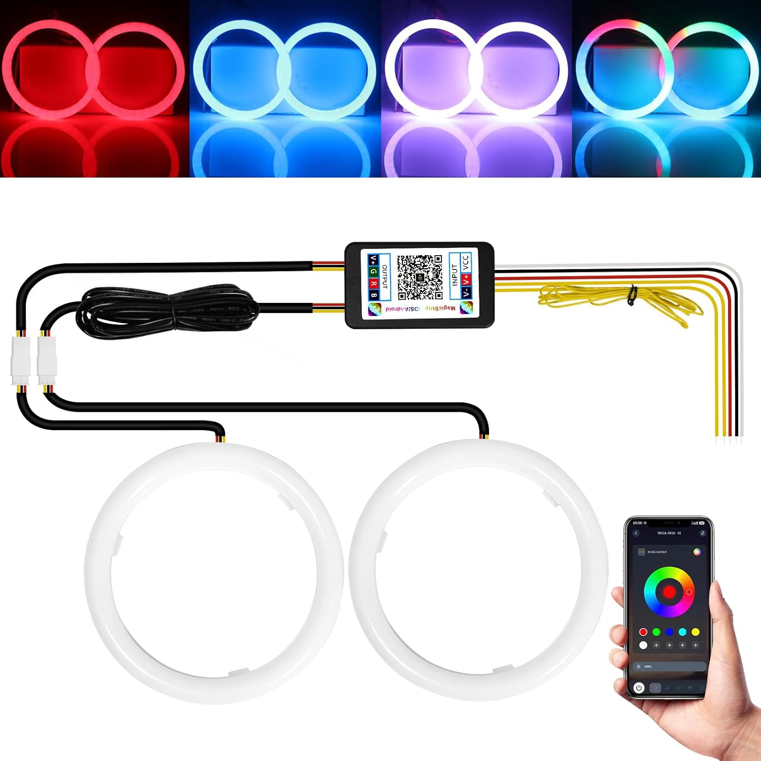 Qasim Angel Eyes Halo Rings RGB LED Lights for Cars and Motorcycles