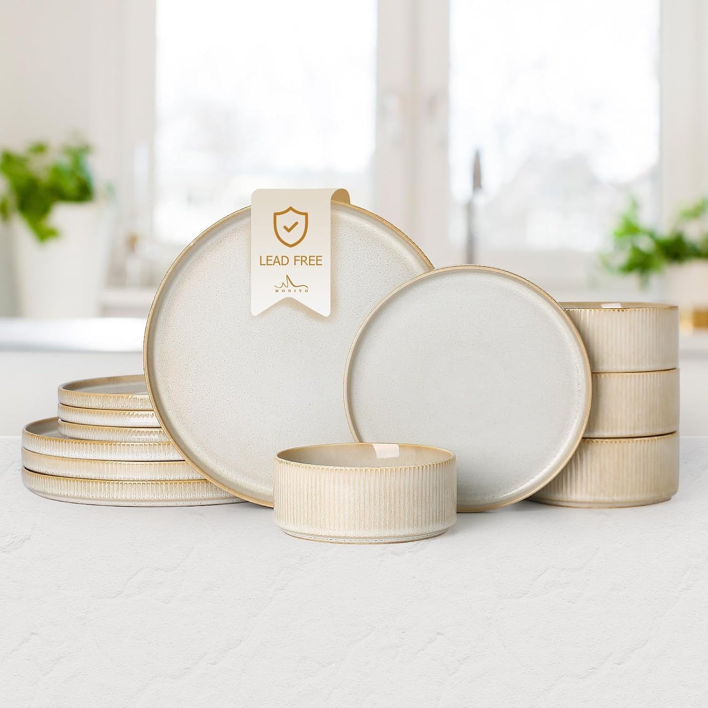 MONITO Ceramic Dinnerware Sets for 4 - Unique Stoneware Plates