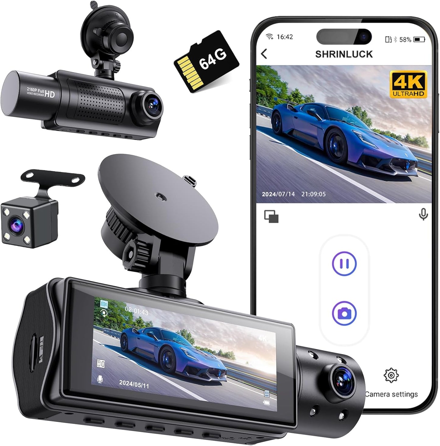 Miden X5 4K WiFi Dash Cam with 3 Channels for Ultimate Safety