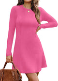 Fall Dresses for Women Ribbed Knit Long Sleeve Crew Neck Sweater Dress