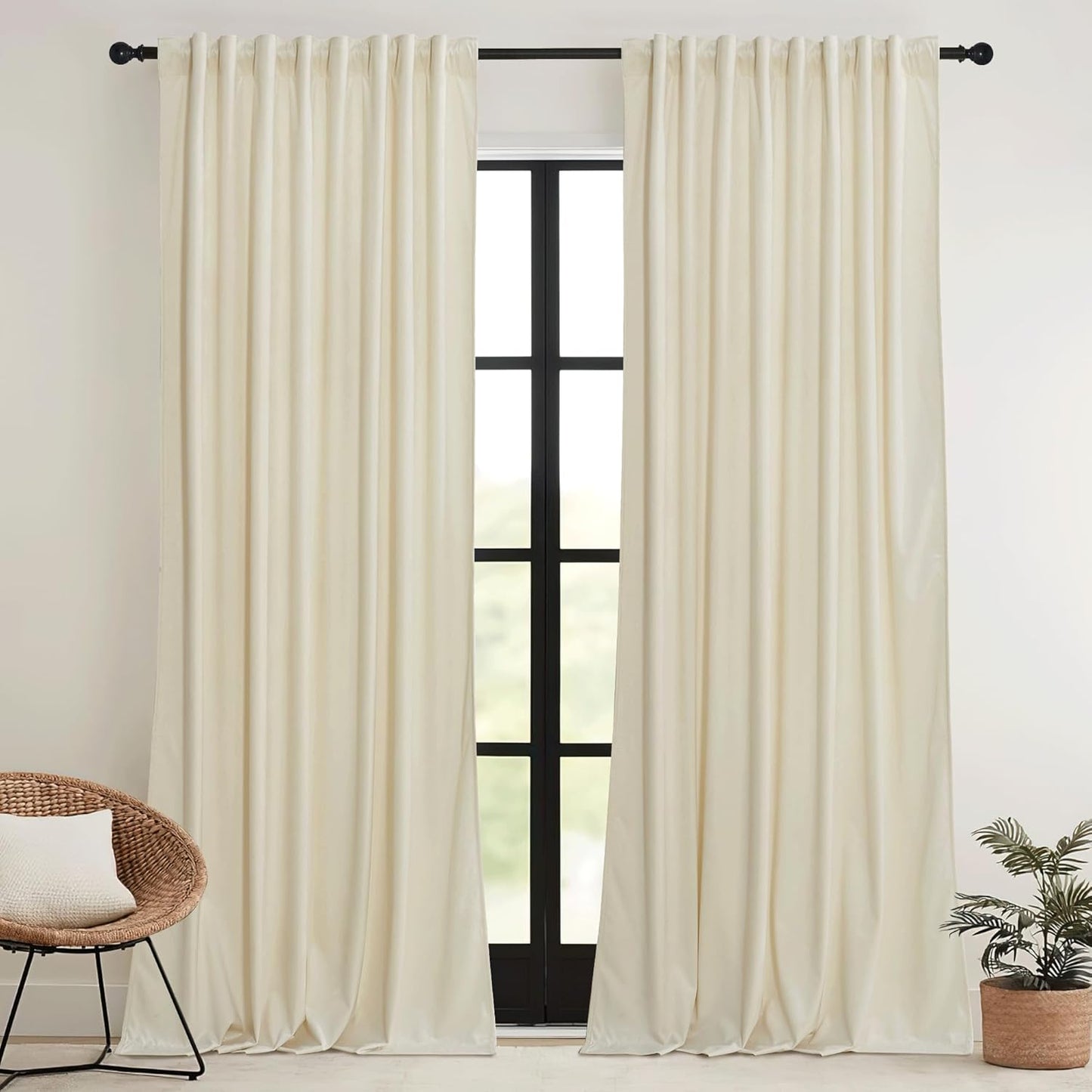 RYB HOME 90 inches Beige Velvet Curtains for Elegant Decor