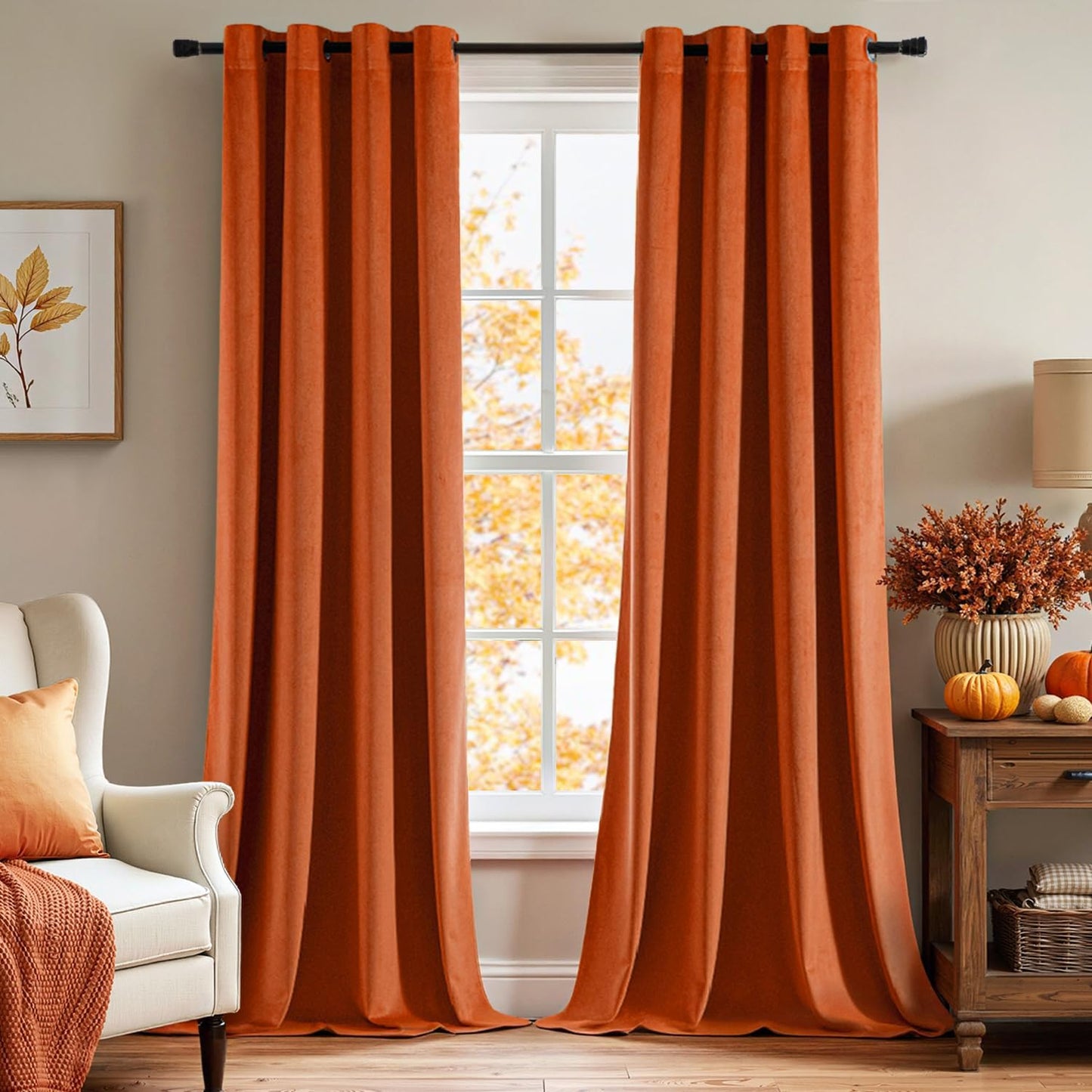 EMEMA Burnt Orange Velvet Blackout Curtains for Elegant Spaces