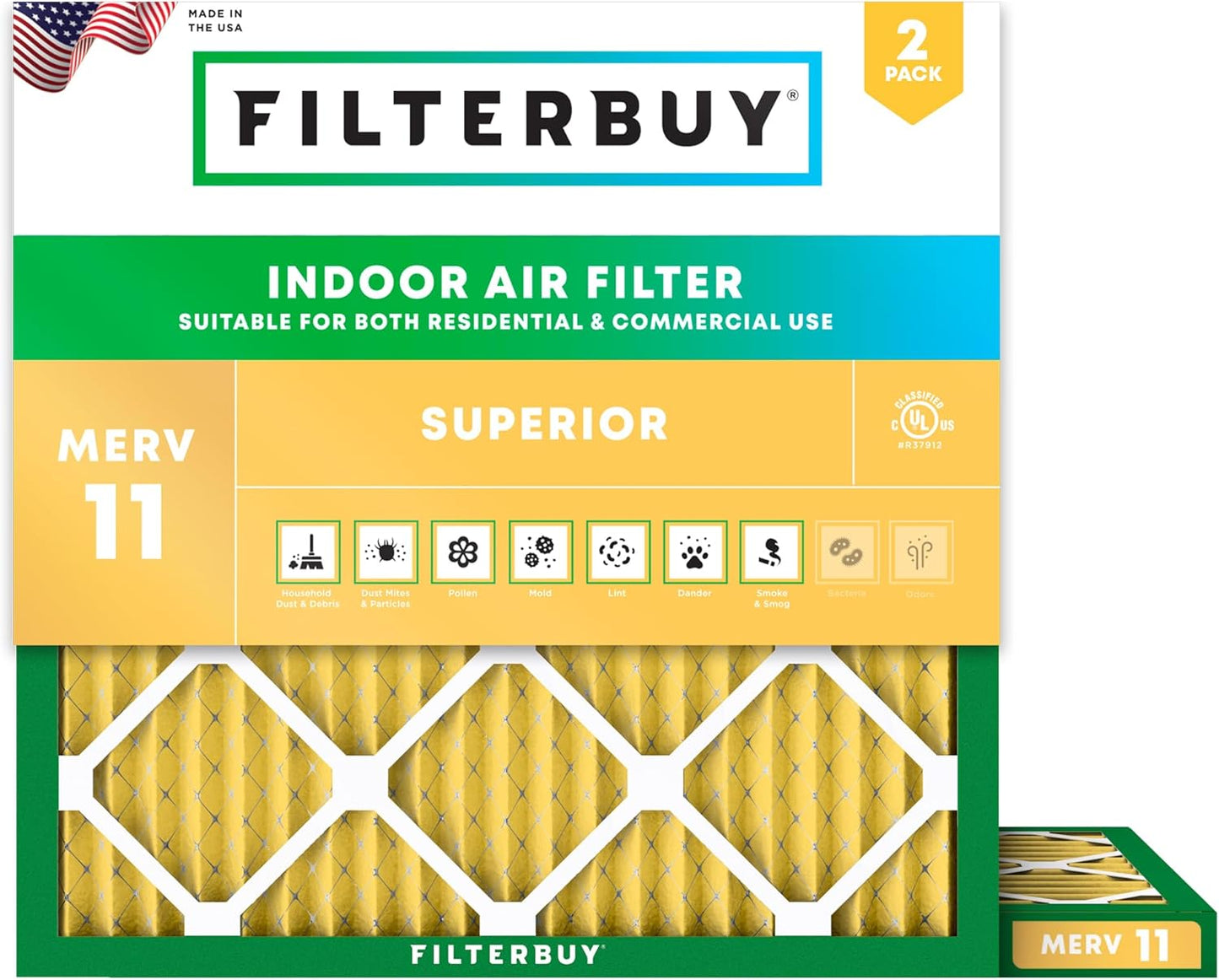 Filterbuy 22x22x1 Air Filter MERV 11 for Pet & Allergy Defense