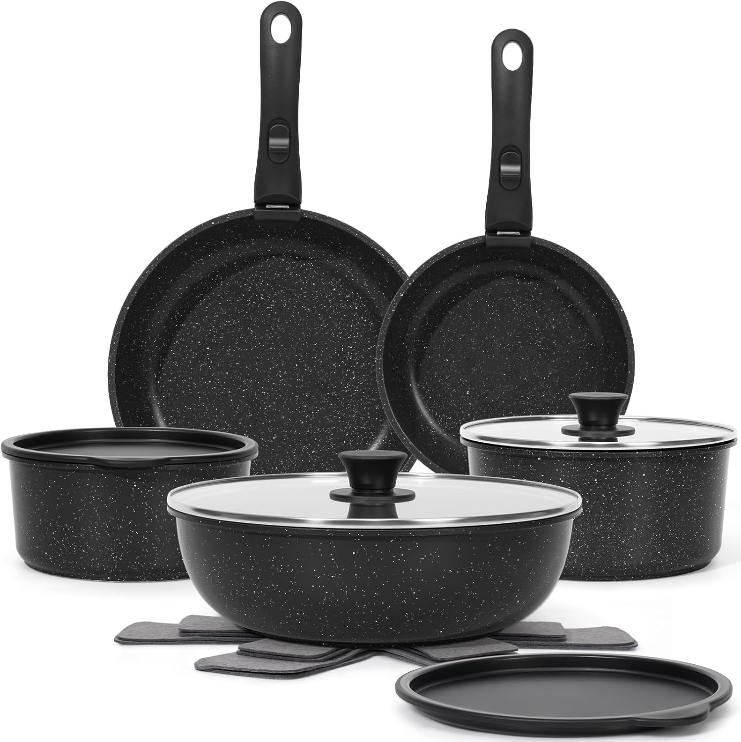 15Pcs Non Stick Pots and Pans Set with Detachable Handles