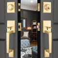 Double Front Door Handle Set Satin Brass - Secure Double Door Lever