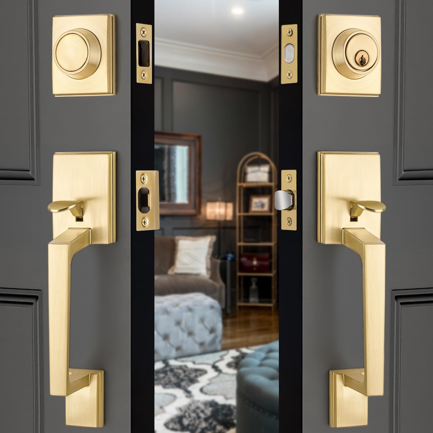 EHOMEWARE Double Front Door Handle Set for Secure Entry