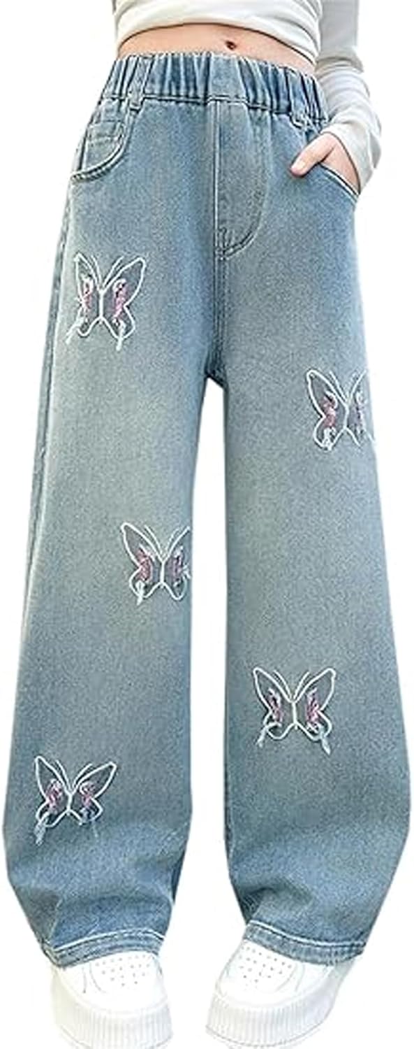 Baggy Jeans for Girls - Wide Leg Denim Pants for Kids 6-14