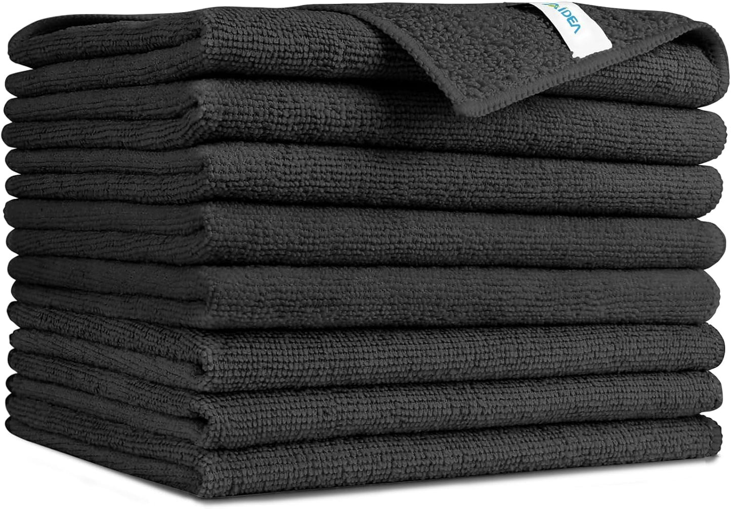 8PK AIDEA Black Microfiber Towels - Lint-Free Shine