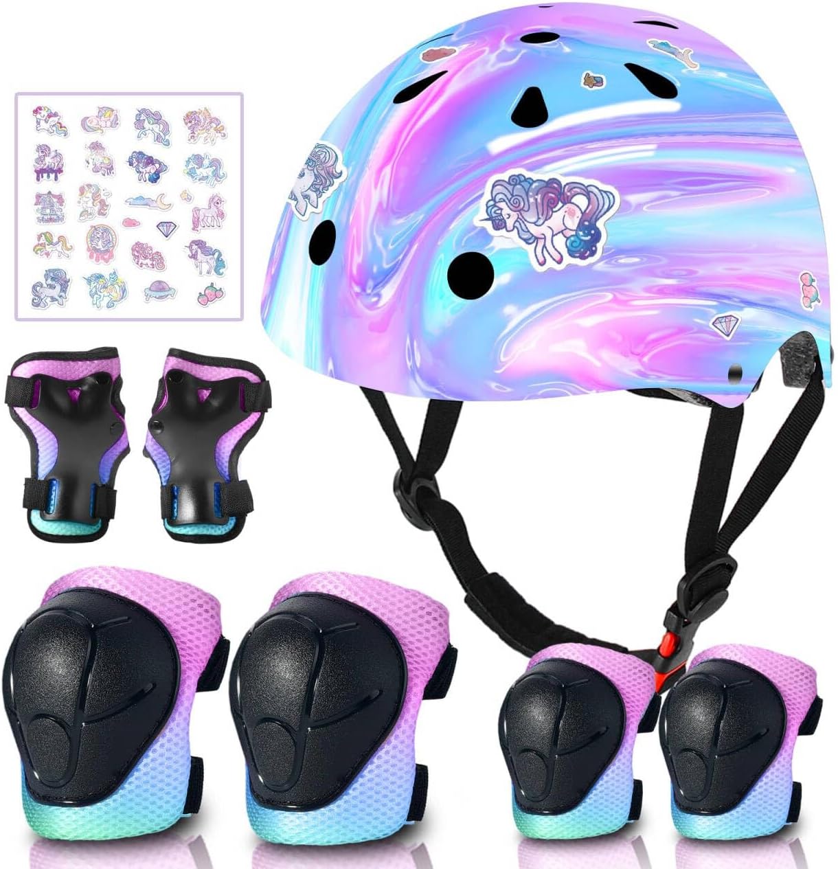 Adjustable Gradient Color Kids Bike Helmet with Protective Gear
