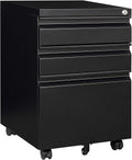 Mobile File Cabinet with Lock, 3-Drawer Rolling File Cabinet - Secure