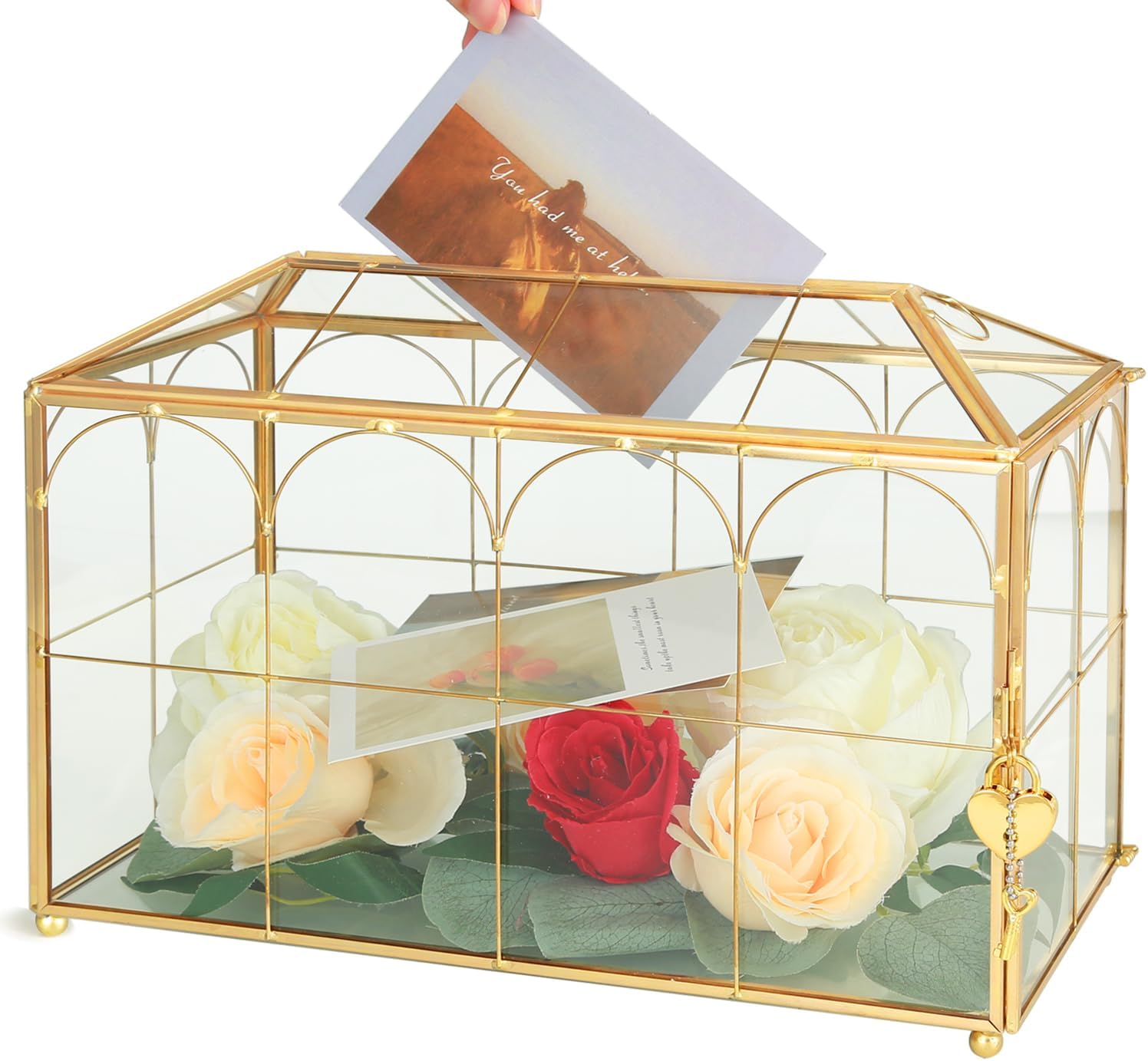 Elegant Glass Wedding Card Box with Lock for Special Events