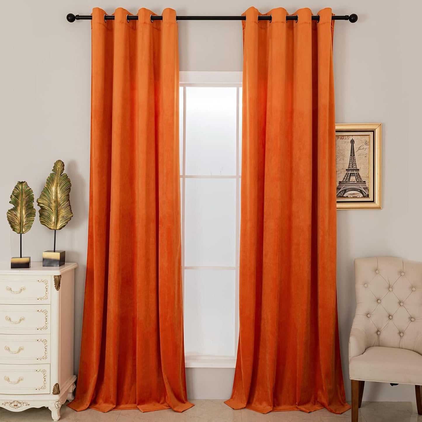 MeZQ Luxury Orange Velvet Blackout Curtains