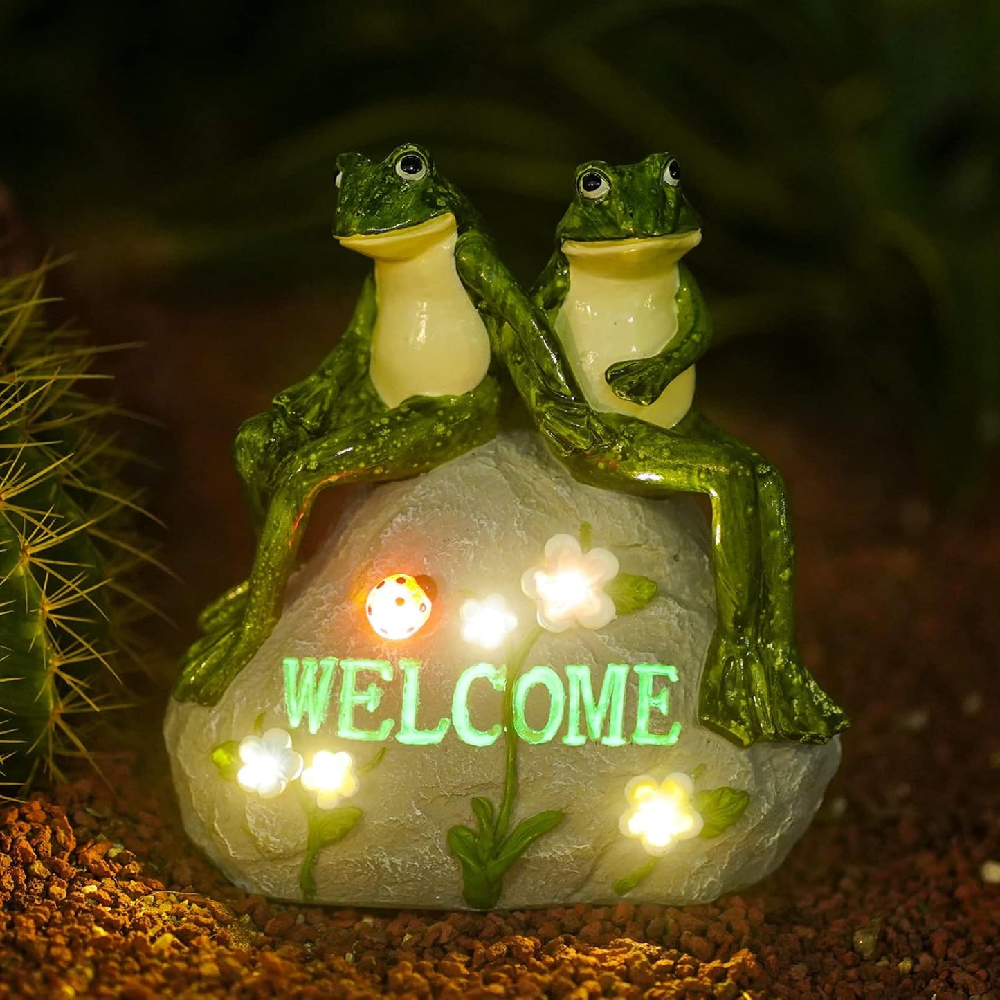 Nacome Solar Garden Outdoor Statues Frog with Succulent Lights