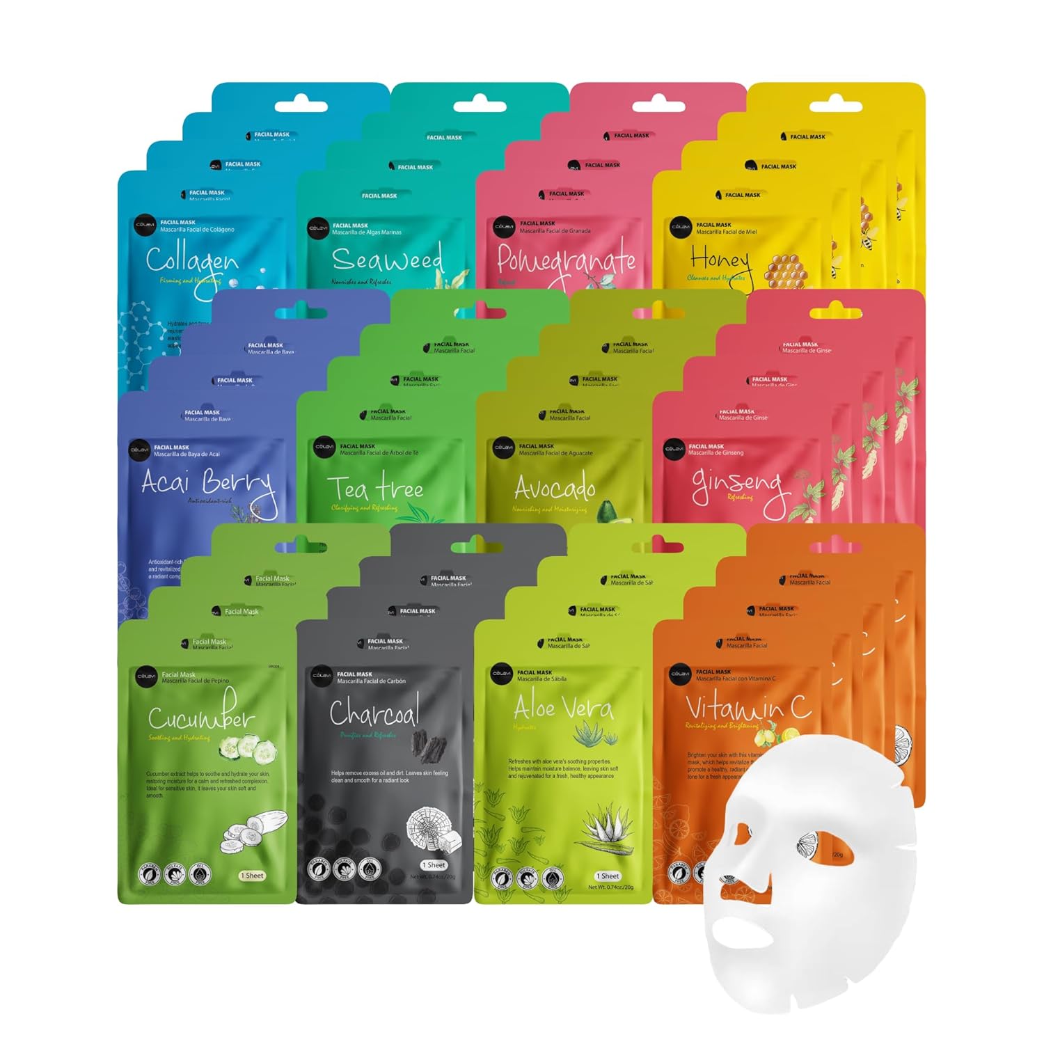 Celavi Essence Facial Sheet Mask Variety Set for Radiant Skin