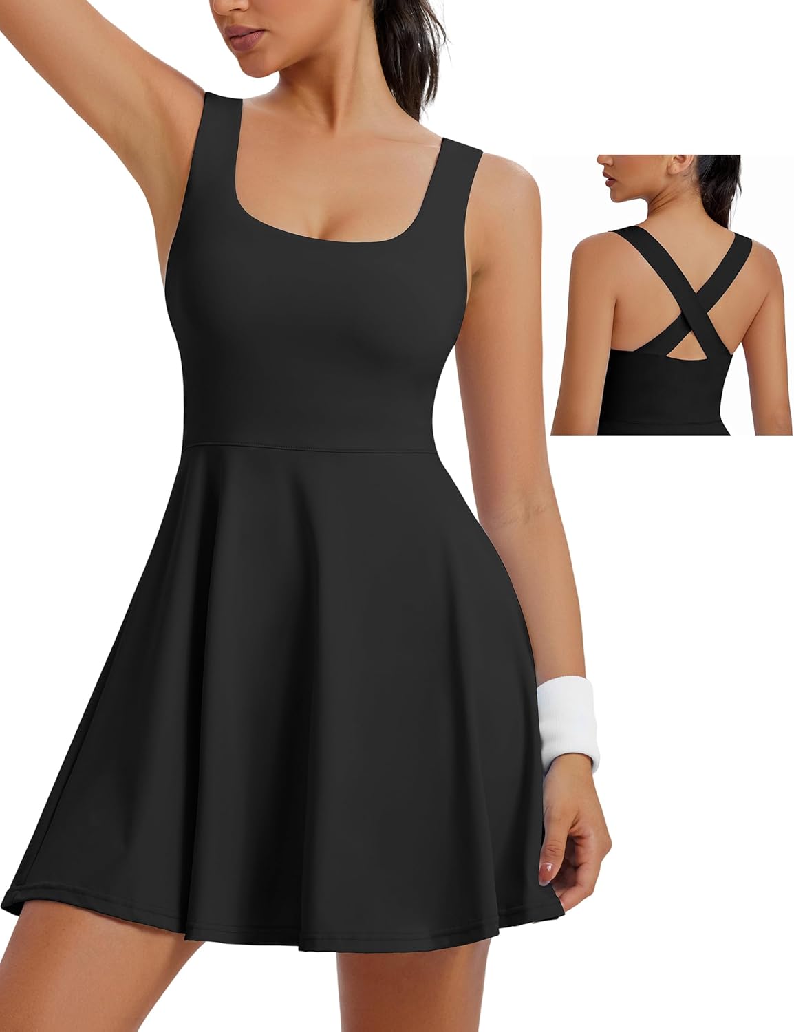 TQD Women's Athletic Tennis Dress with Built-in Shorts & Bra