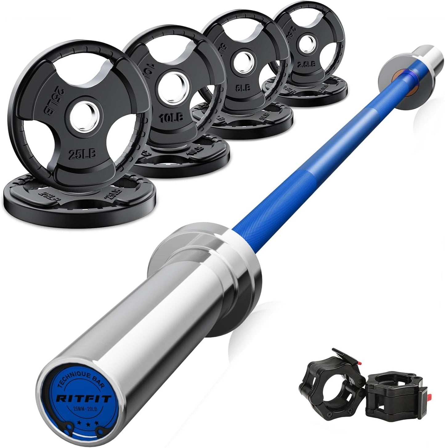 RitFit Barbell Weight Set for Squats, Curls, and Deadlifts