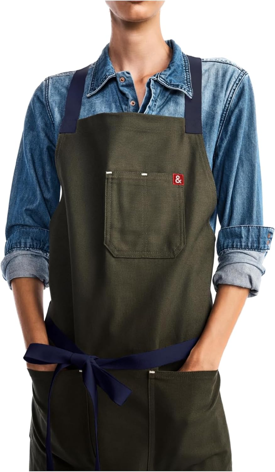 Crossback Chef Apron with Pockets - Olive Green 100% Cotton