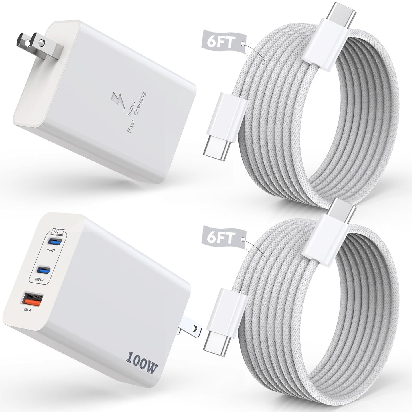 Fast Charge Duo: 2-Pack 100W USB C Charger Set