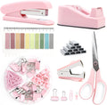 Pink Office Supplies Stapler and Tape Dispenser Set - Compact Pink