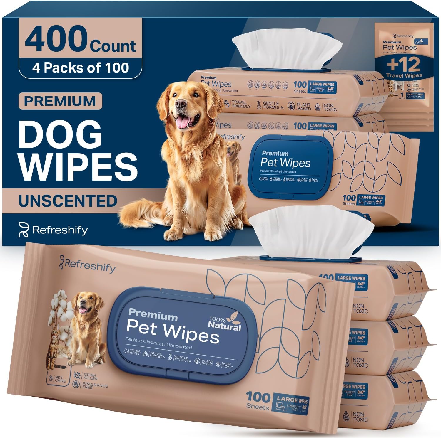 Dog Wipes for Paws and Butt - Plant Based Unscented Pack