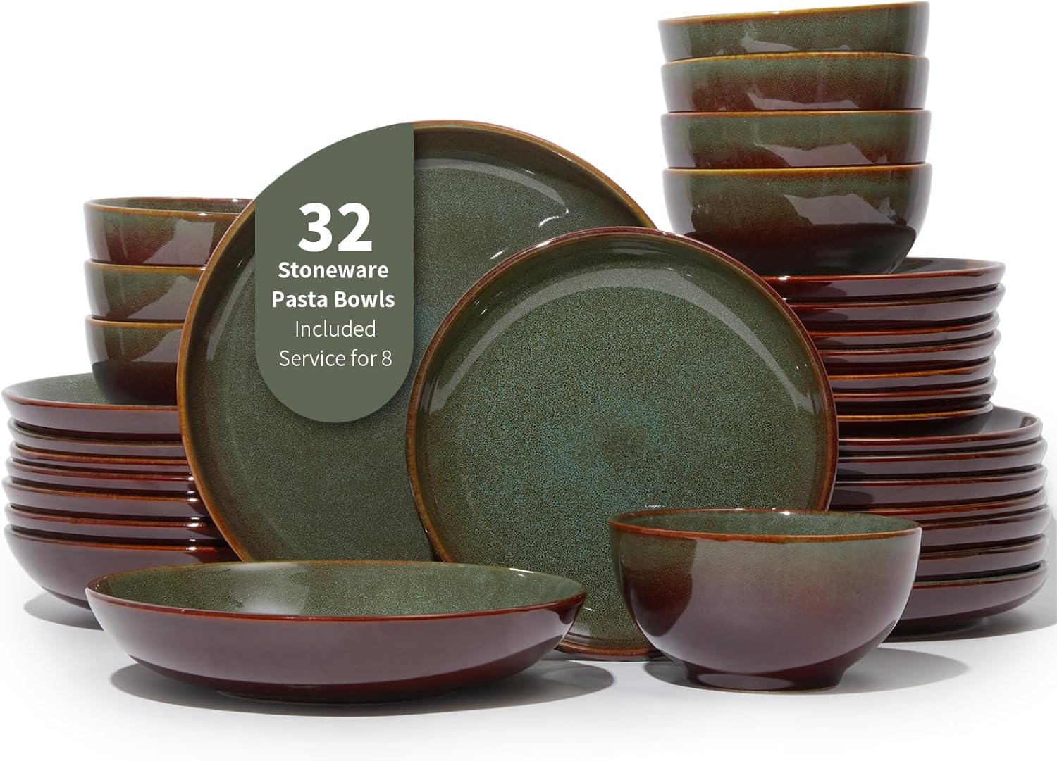 32 Piece Double Bowl Dinnerware Set for Family Gatherings