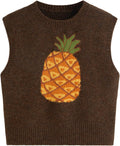 Womens Sweater Vest Knit Sleeveless Pear Graphic Tank - Soft Fall
