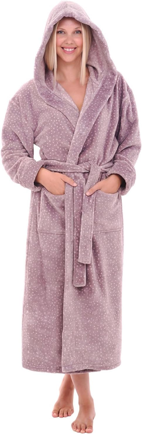 Plush Fleece Robe for Women - Long Hooded Bathrobe Comfort