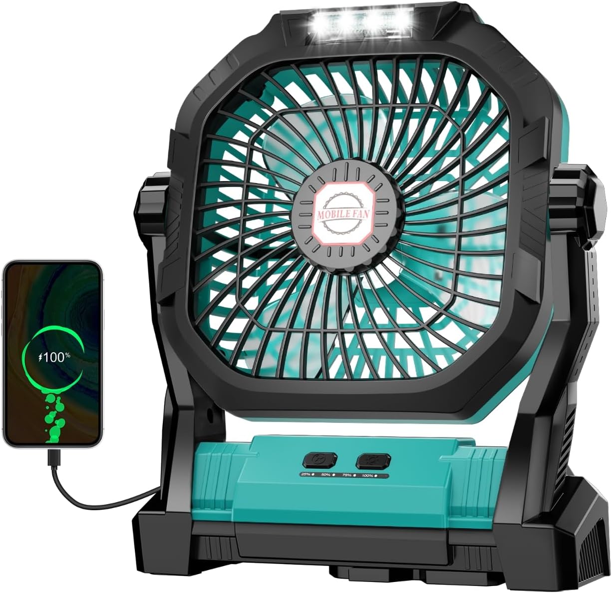 Camping Fan Rechargeable with LED Light and Power Bank Function