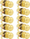 Probrico Round Door Knobs Passage Lock Polished Brass - 10 Pack